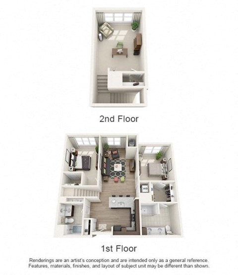 Floor plan for 2 beds, 2 baths, 1349 sqft
